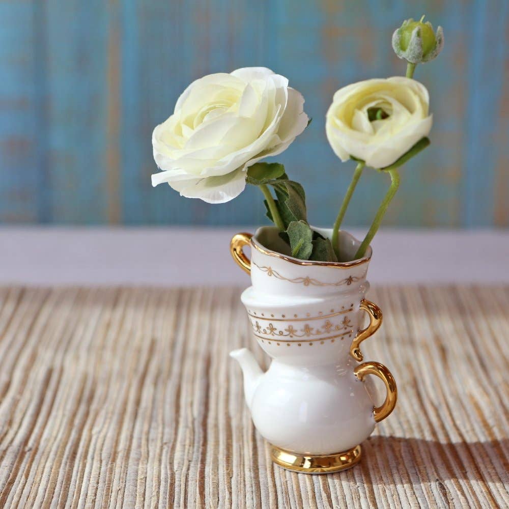 Tea Time Ceramic Bud Vase