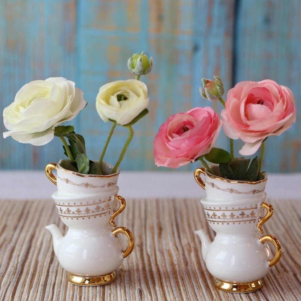 Tea Time Ceramic Bud Vase