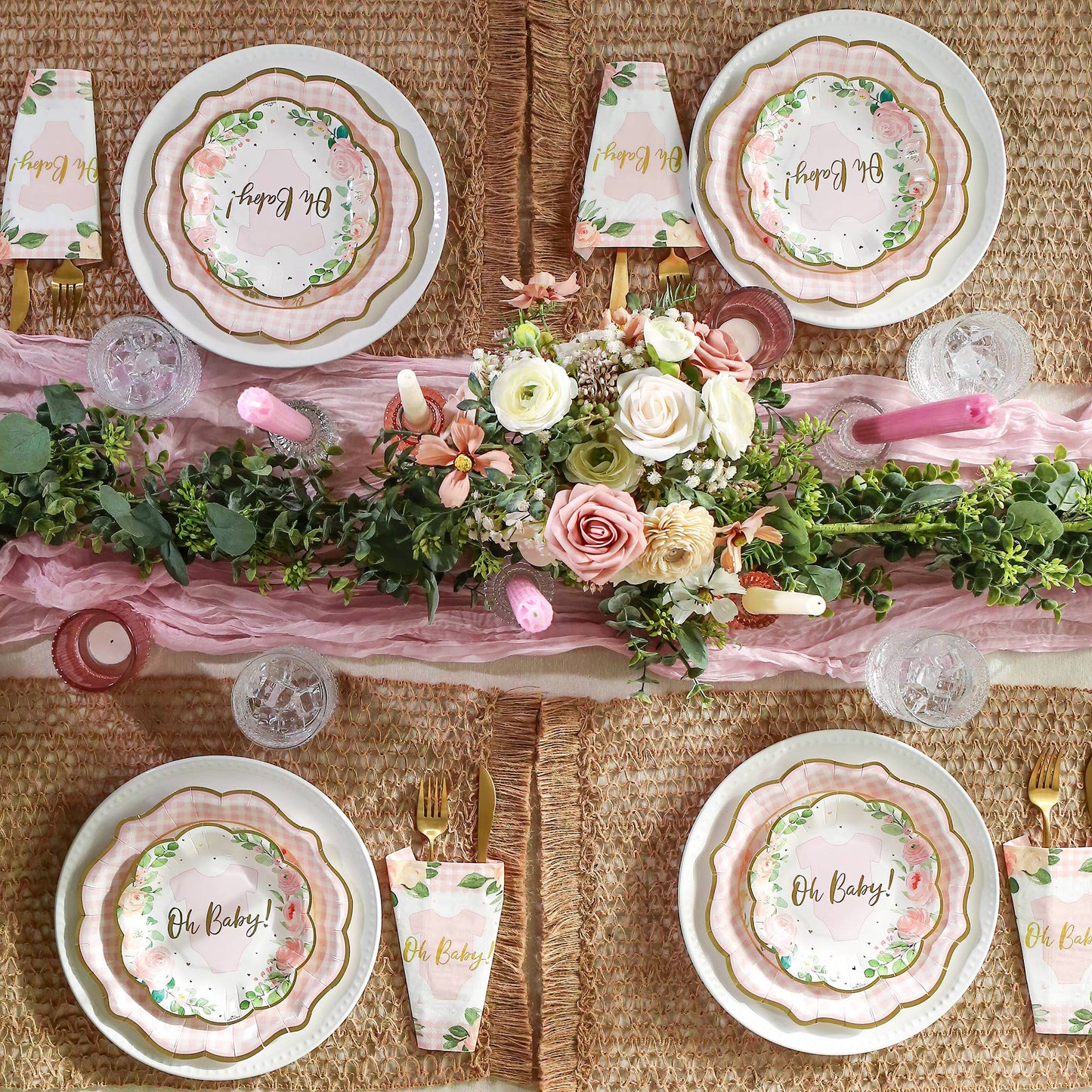 Vintage Baby Pink Floral Tablescape Set