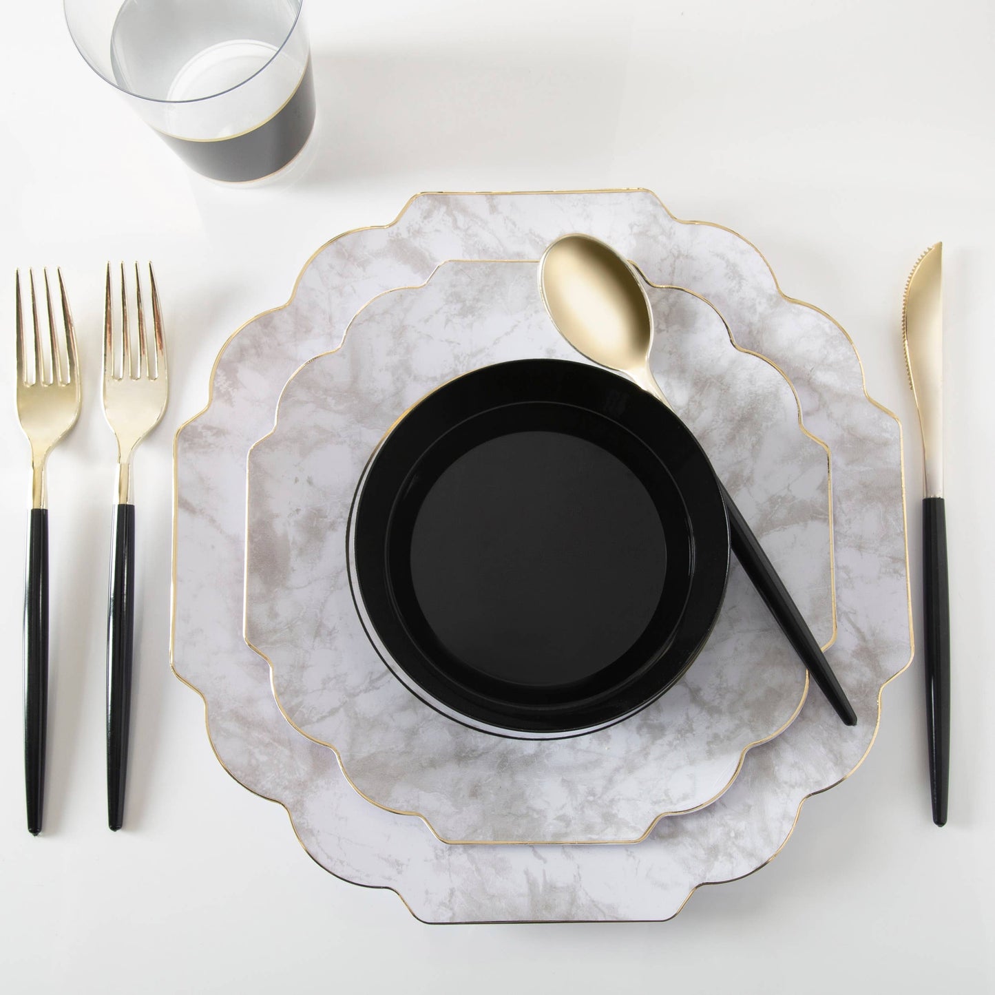 Gold & Navy Plastic Cutlery Set