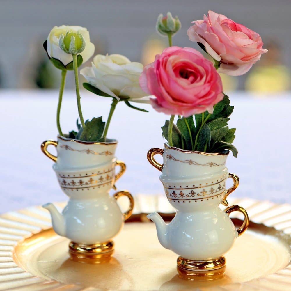 Tea Time Ceramic Bud Vase