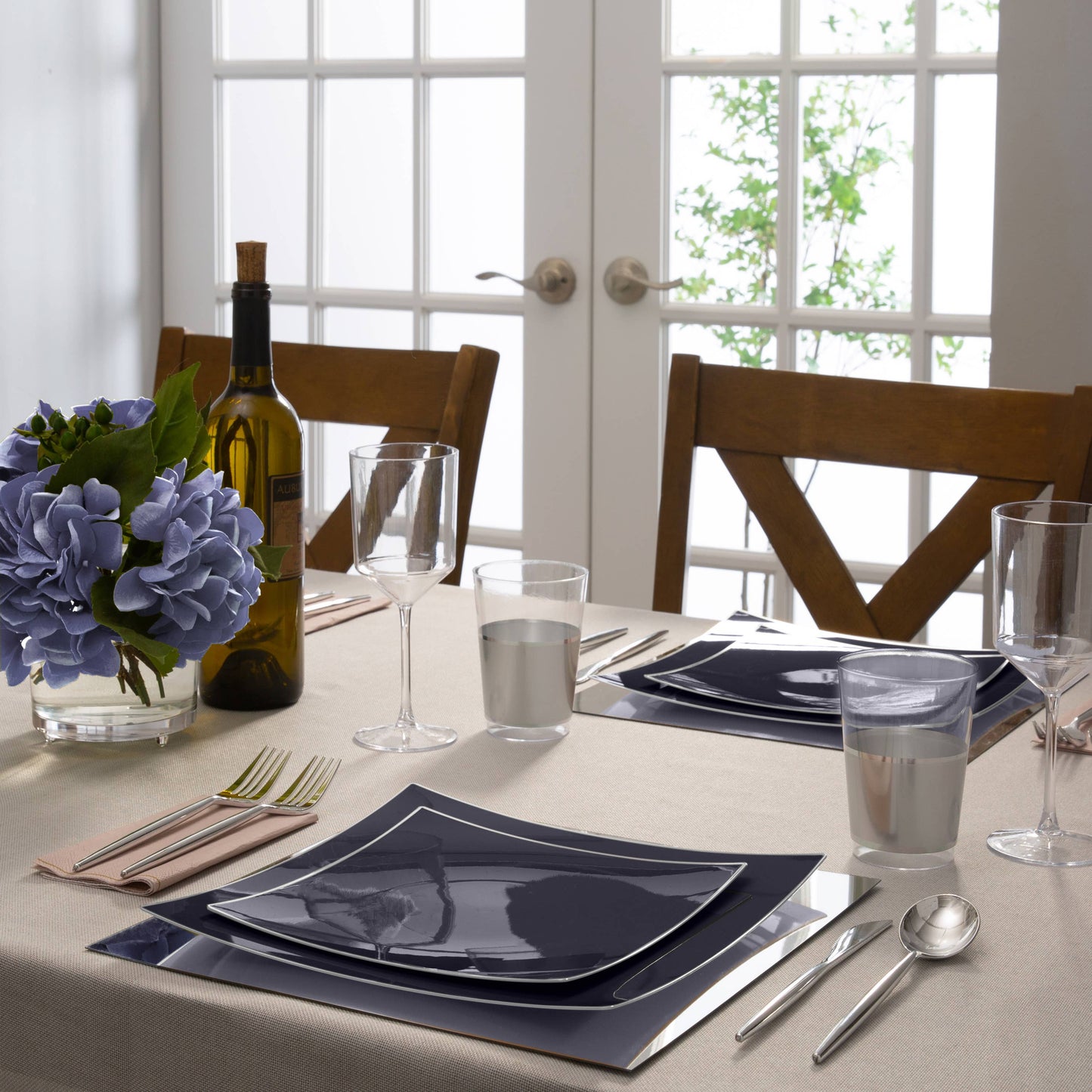 Navy & Silver Square Coupe Plates