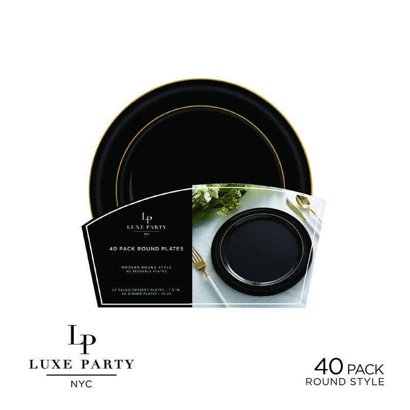 Black & Gold Round Plate Set