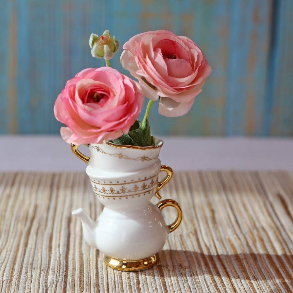 Tea Time Ceramic Bud Vase