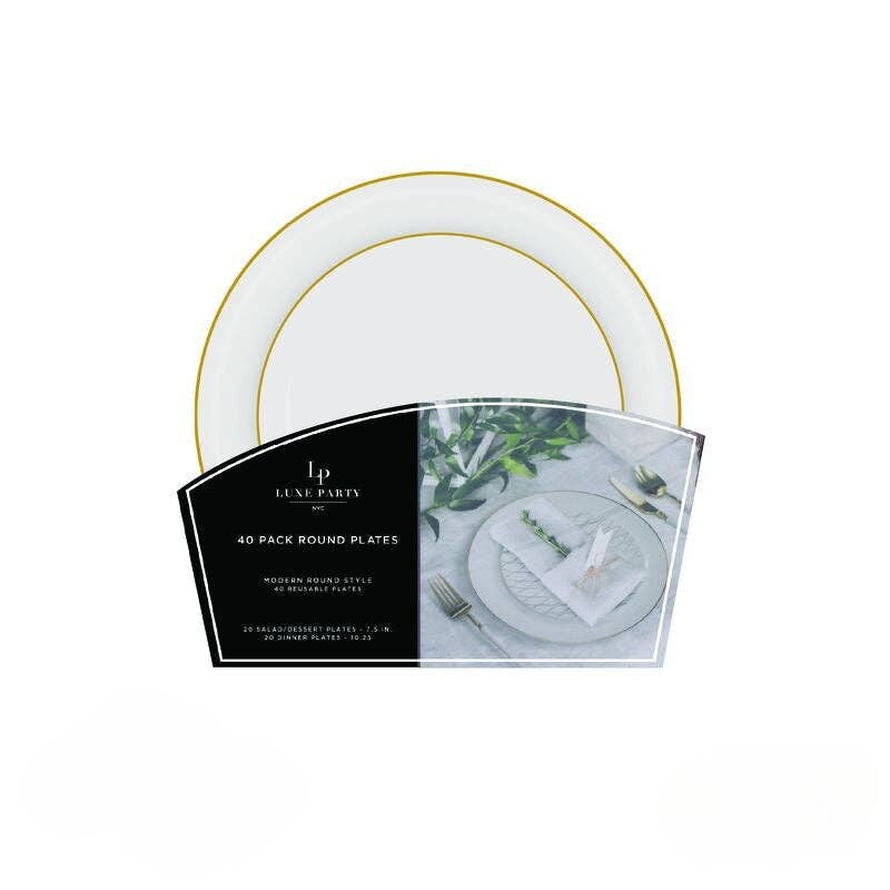 Round White & Gold Plate Set