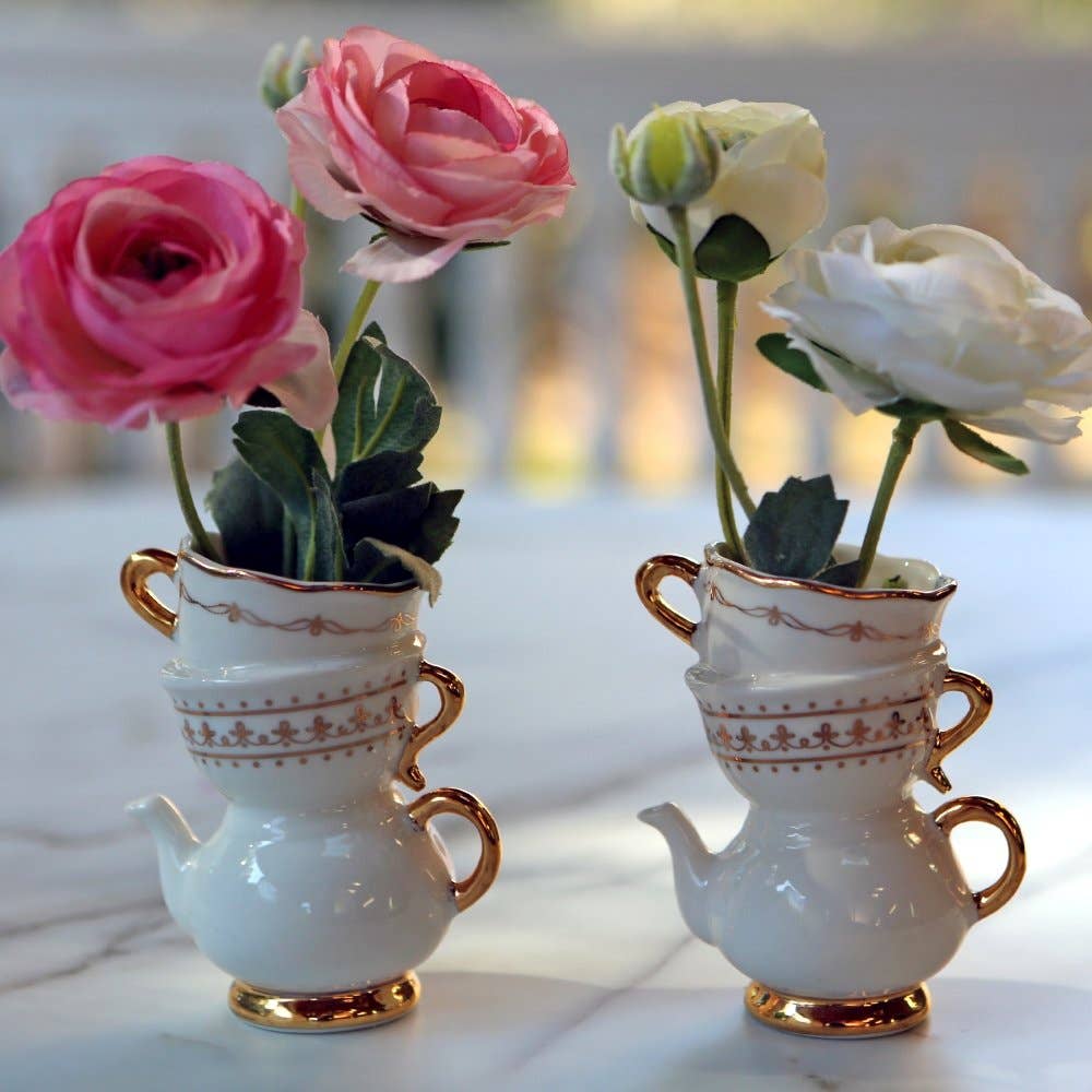 Tea Time Ceramic Bud Vase