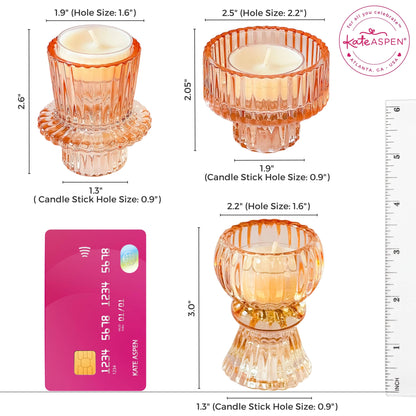 Vintage Glass Rose Gold Candle Holders Set