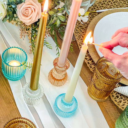 Vintage Glass Rose Gold Candle Holders Set