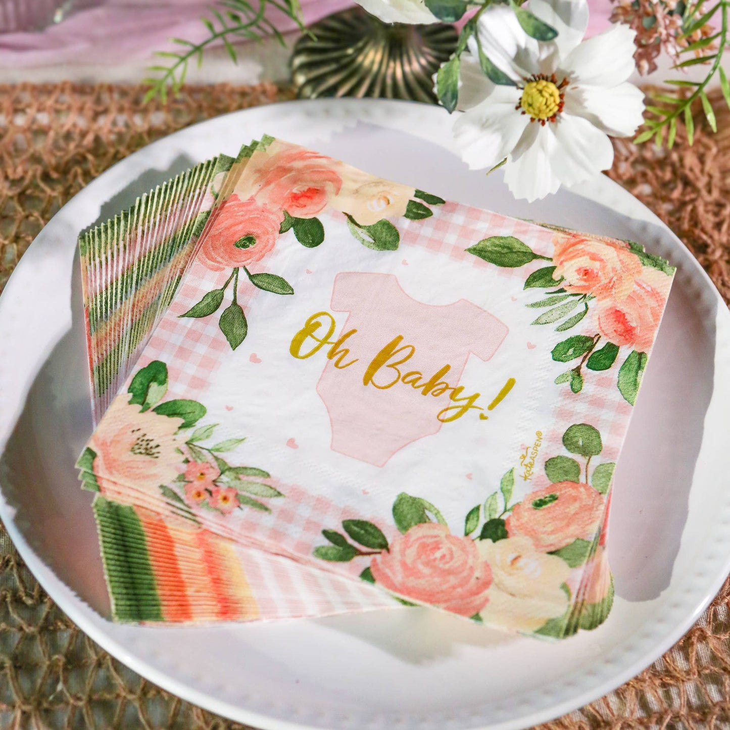 Vintage Baby Pink Floral Tablescape Set