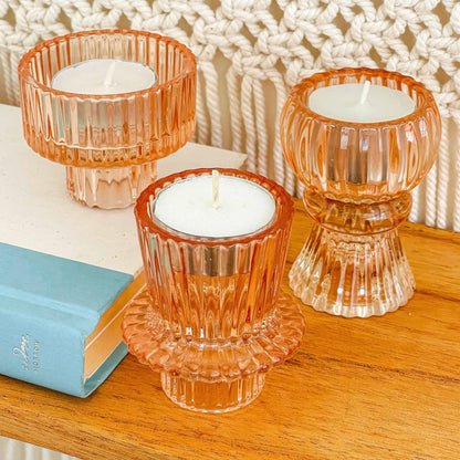 Vintage Glass Rose Gold Candle Holders Set