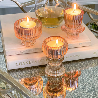 Vintage Glass Rose Gold Candle Holders Set